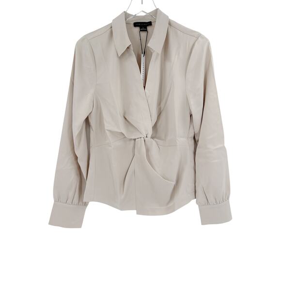 SANCTUARY Top Size M NEW Easy On Me Satin Blouse Cream Twist Front - Picture 2 of 6